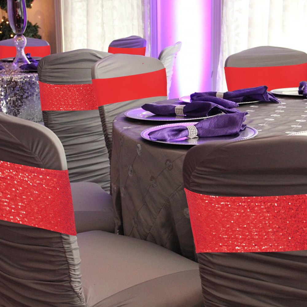 100 X Telai Copertura Sedia Coprisedie Rosso Decorazione Lucida Paillettes