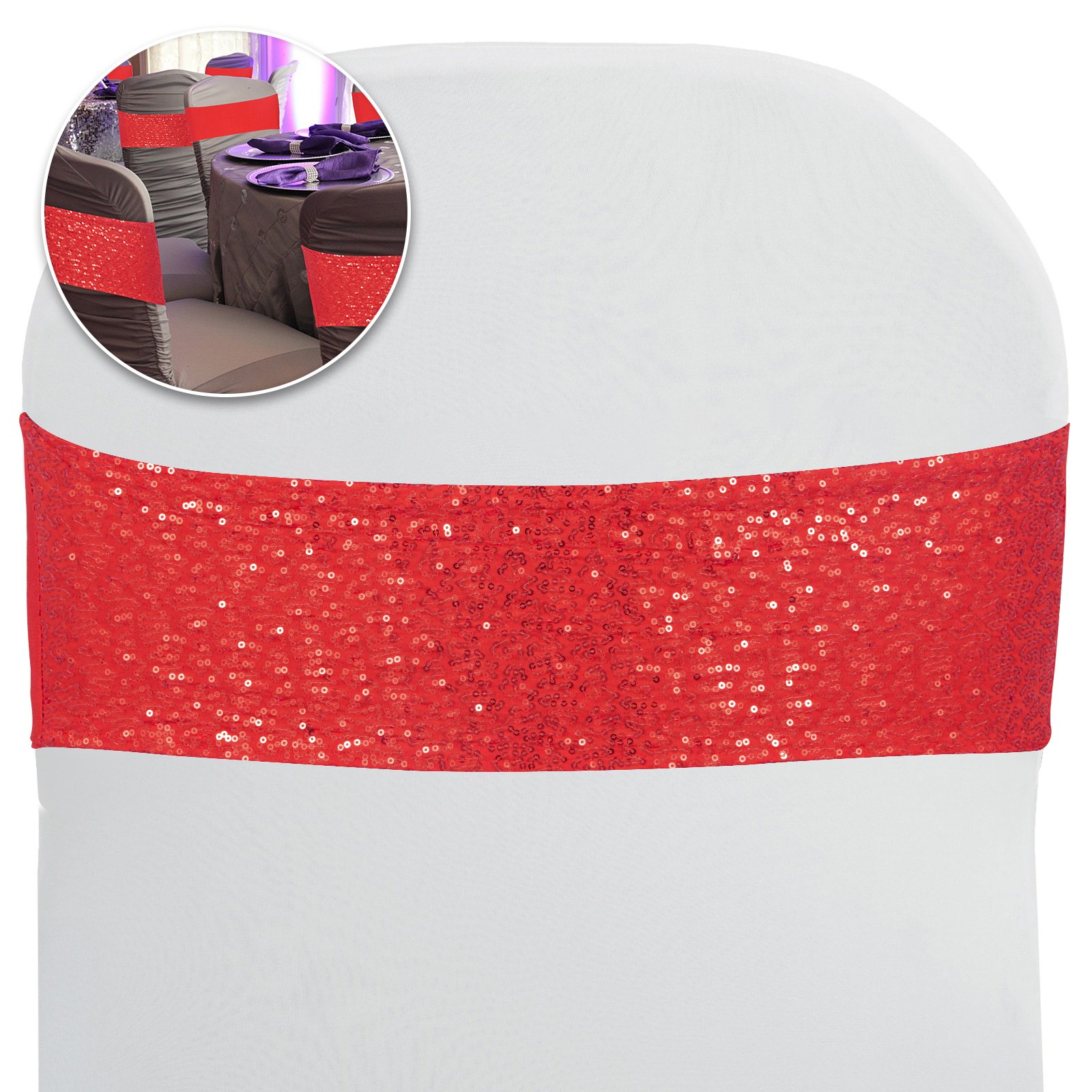 100 X Telai Copertura Sedia Coprisedie Rosso Decorazione Lucida Paillettes