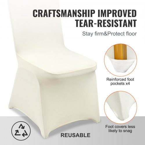 Highdi Coprisedia con Schienale Elasticizzato, Copertura della Sedia con Gonna Stretch Spandex Fodere per Sedie Rimovibile per Matrimoni, Feste, Hotel Décor (4 Pezzi,Bianco