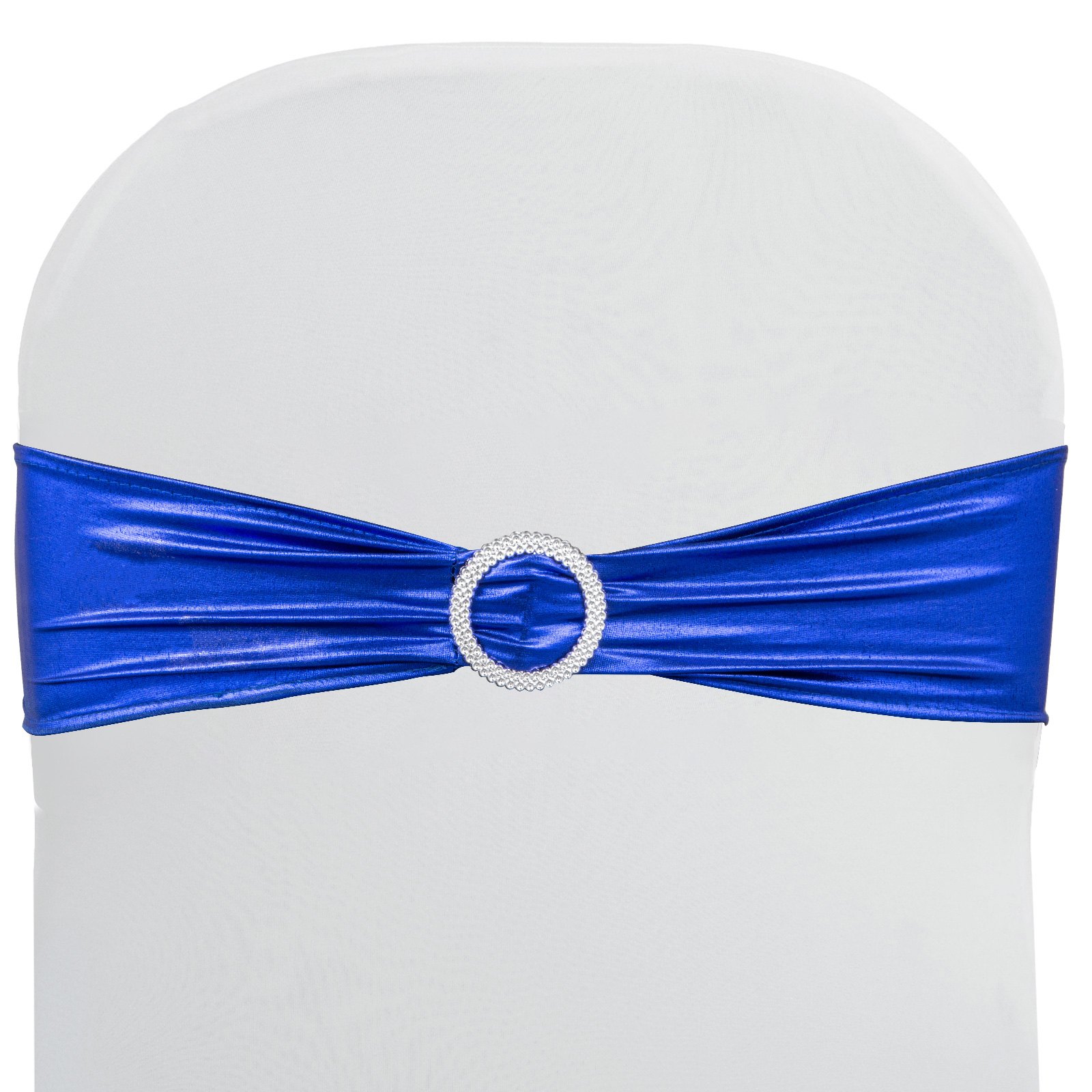 100 Pezzi Coprisedia Telaio In Blu Reale Con Fibbia Strass Copertura Sedia