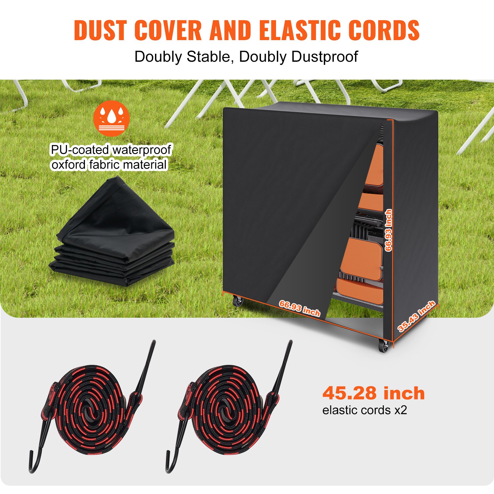 VEVOR Carrello per Sedie Pieghevoli, Carrello portaoggetti con capacità di 530 Libbre per riporre 84 Sedie, Supporto per Sedie in Ferro Resistente con 4 Ruote, 2 Corde Elastiche, Copertura