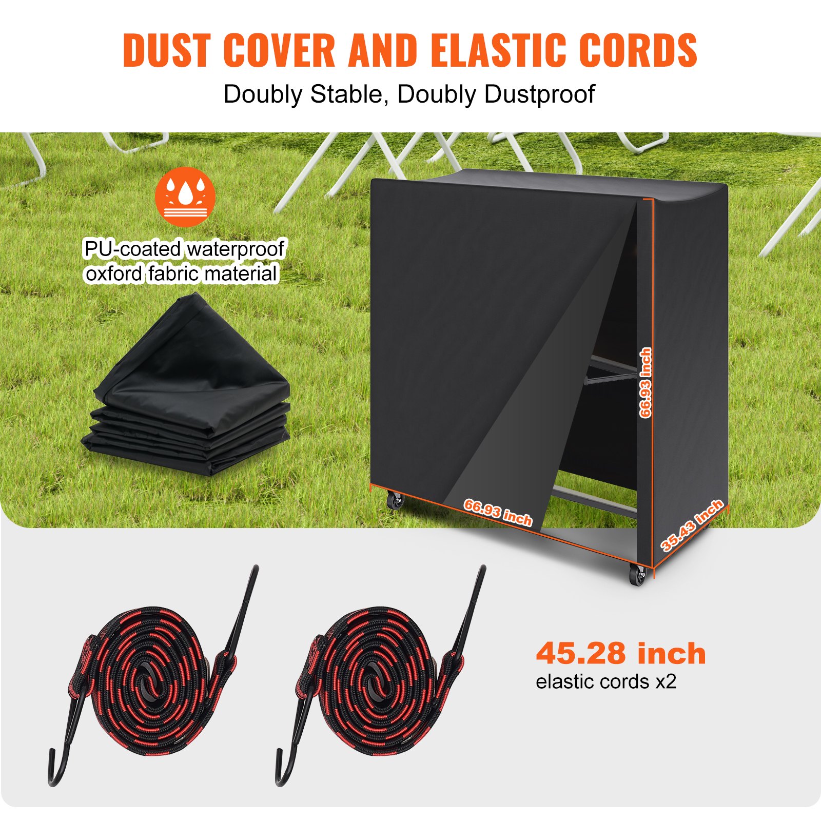 VEVOR Carrello per Sedie Pieghevoli, Carrello portaoggetti con capacità di 530 Libbre per riporre 84 Sedie, Supporto per Sedie in Ferro Resistente con 4 Ruote, 2 Corde Elastiche, Copertura