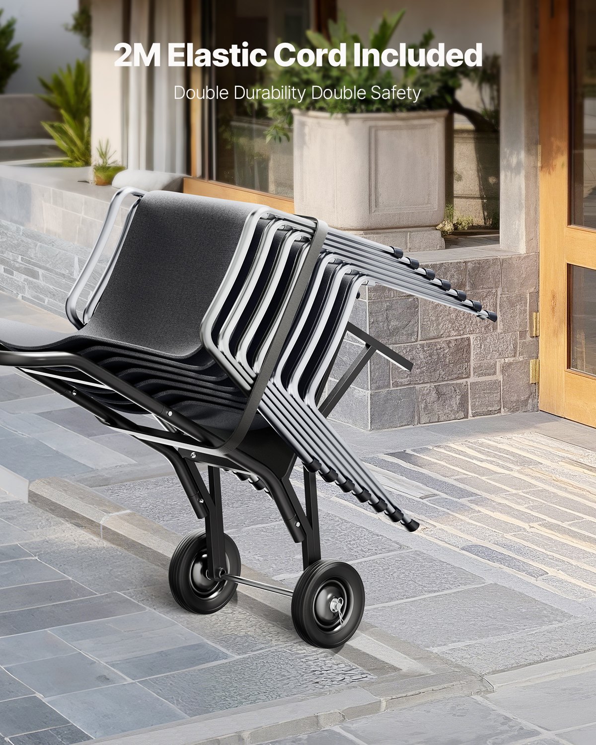 VEVOR Porta Sedie Pieghevole, Capacità di Carico 68 kg Carrello per Sedie Resistente per Impilare 10 Sedie, Carrello Porta Sedie in Metallo Multifunzione, Ruote in Gomma, Supporto per Sedia a Spinta