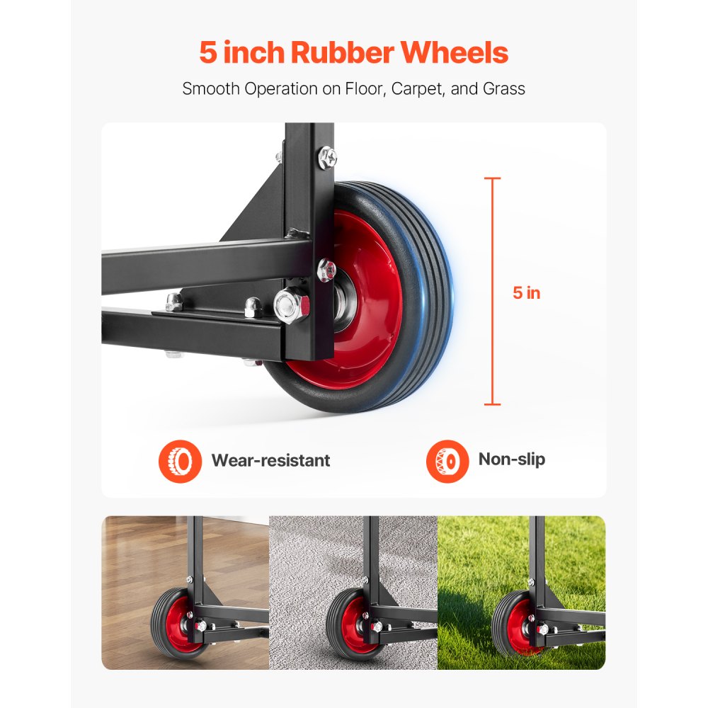 VEVOR Porta Sedie Pieghevole, Capacità 45 kg, Carrello per Sedie Resistente per Appendere 10 Sedie, Carrello Porta Sedie in Metallo Multifunzione con Ruote in Gomma, Supporto per Sedia a Spinta, Nero