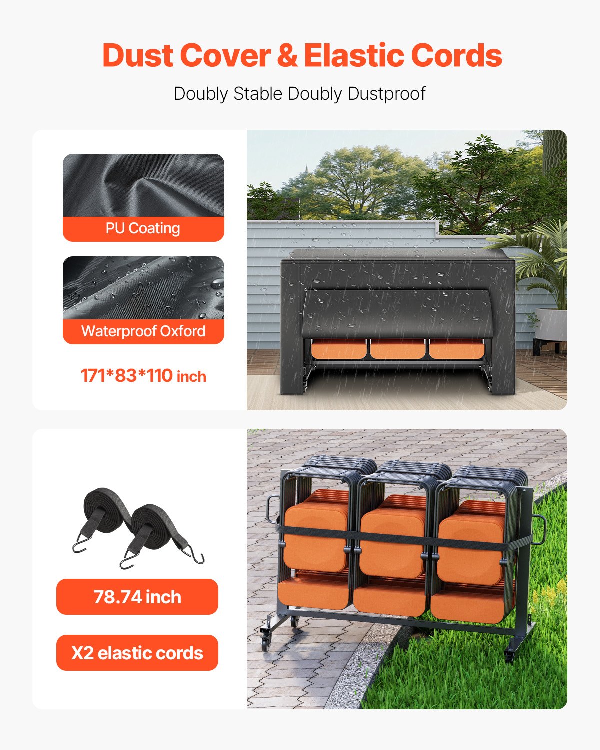 VEVOR Porta Sedie Pieghevole, Capacità 181 kg Carrello Porta Sedie Resistente per 42 Sedie o 12 Tavoli, Carrello Porta Sedie Multifunzione con Ruote in Gomma e Supporti, Grande Supporto per Sedie