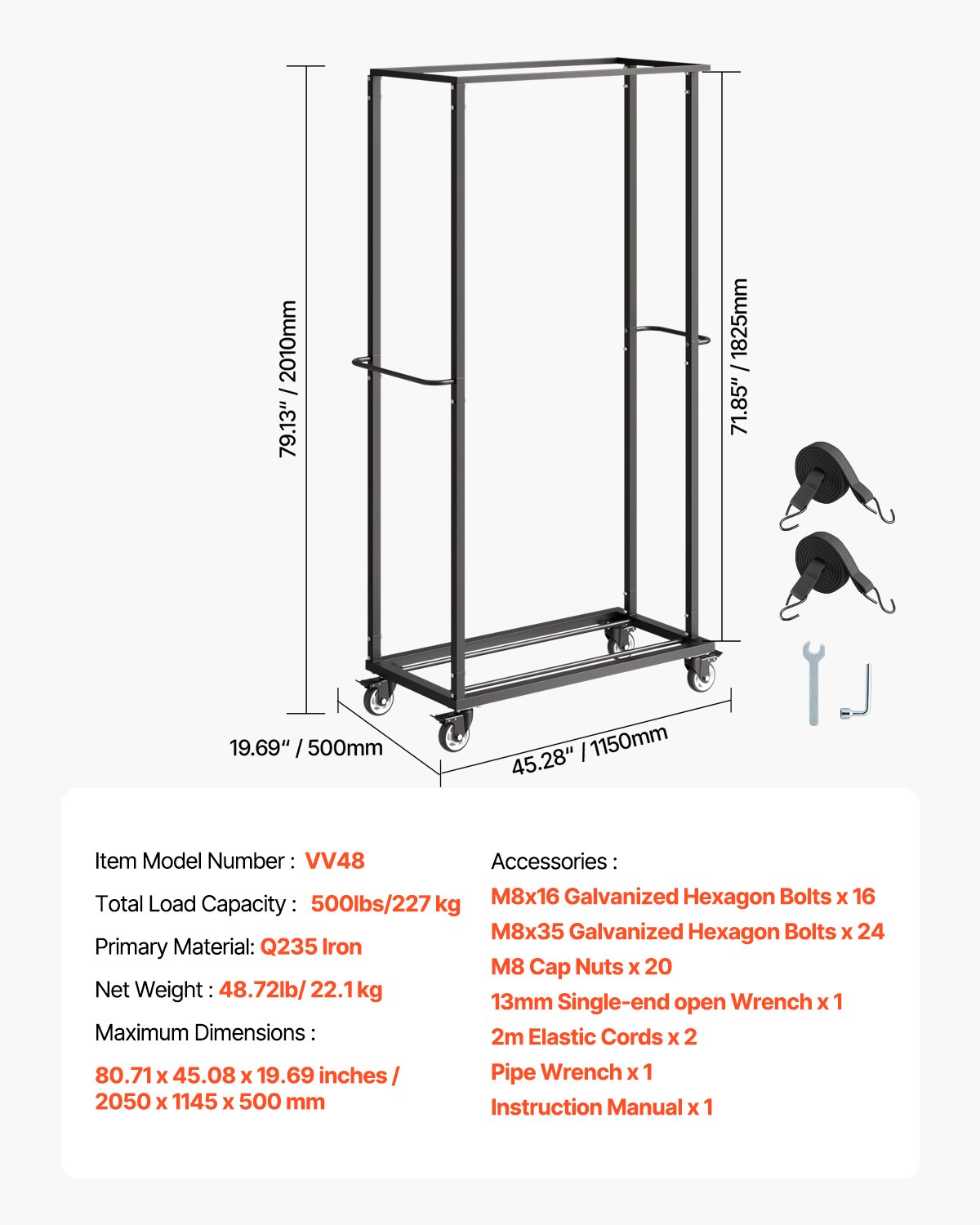 VEVOR Porta Sedie Pieghevole, Capacità 227 kg, Carrello per Sedie Resistente per 60 Sedie, Carrello Porta Sedie in Metallo con Ruote Girevoli e Ruote Bloccabili per Feste, Eventi, Hotel, Nero Opaco