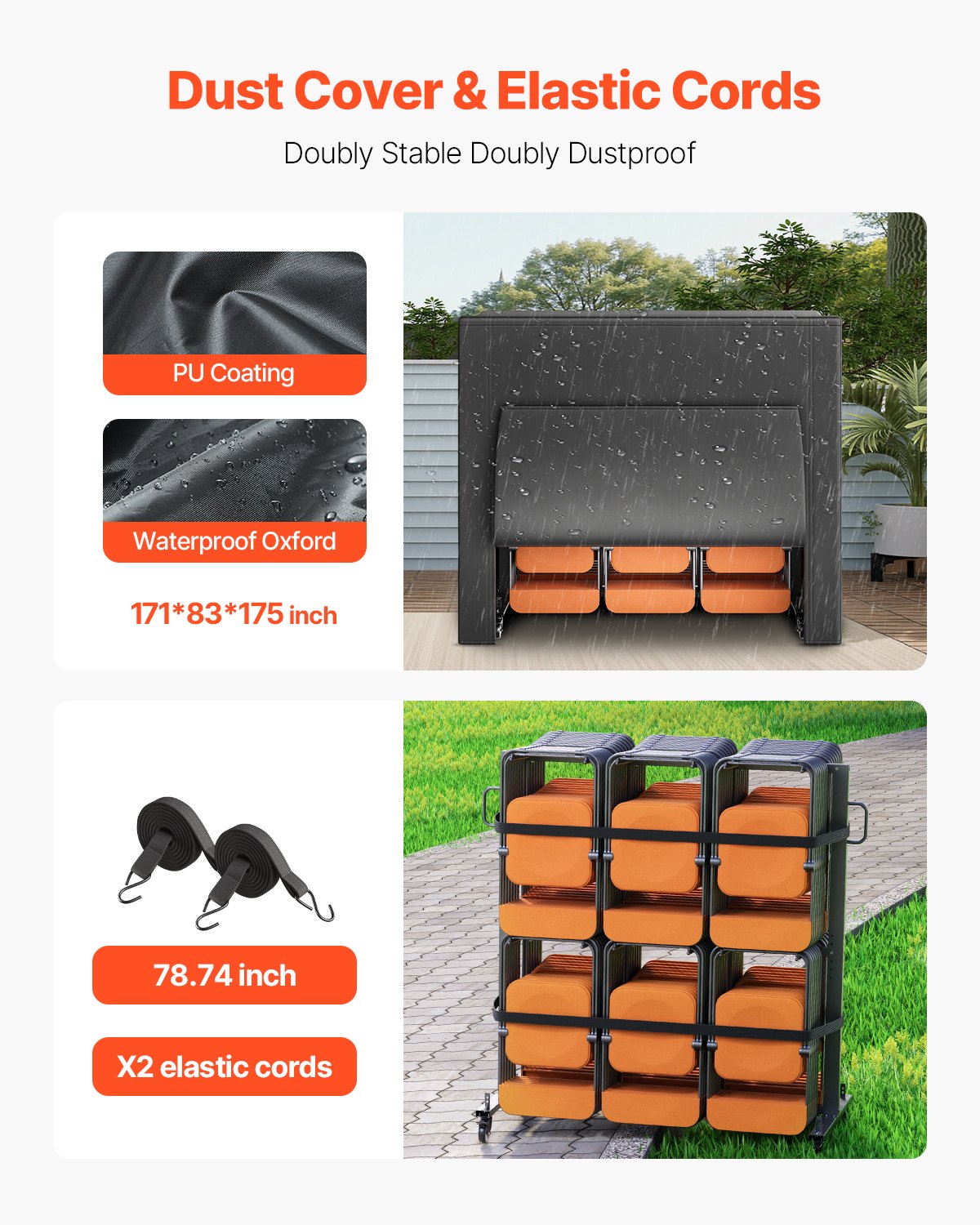 VEVOR Porta Sedie Pieghevole, Capacità 363 kg Carrello per Sedie Resistente, 84 Sedie/12 Tavoli + 42 Sedie, Carrello Porta Sedie a Doppio Strato, Ruote in Gomma e Supporti, Grande Supporto per Sedie