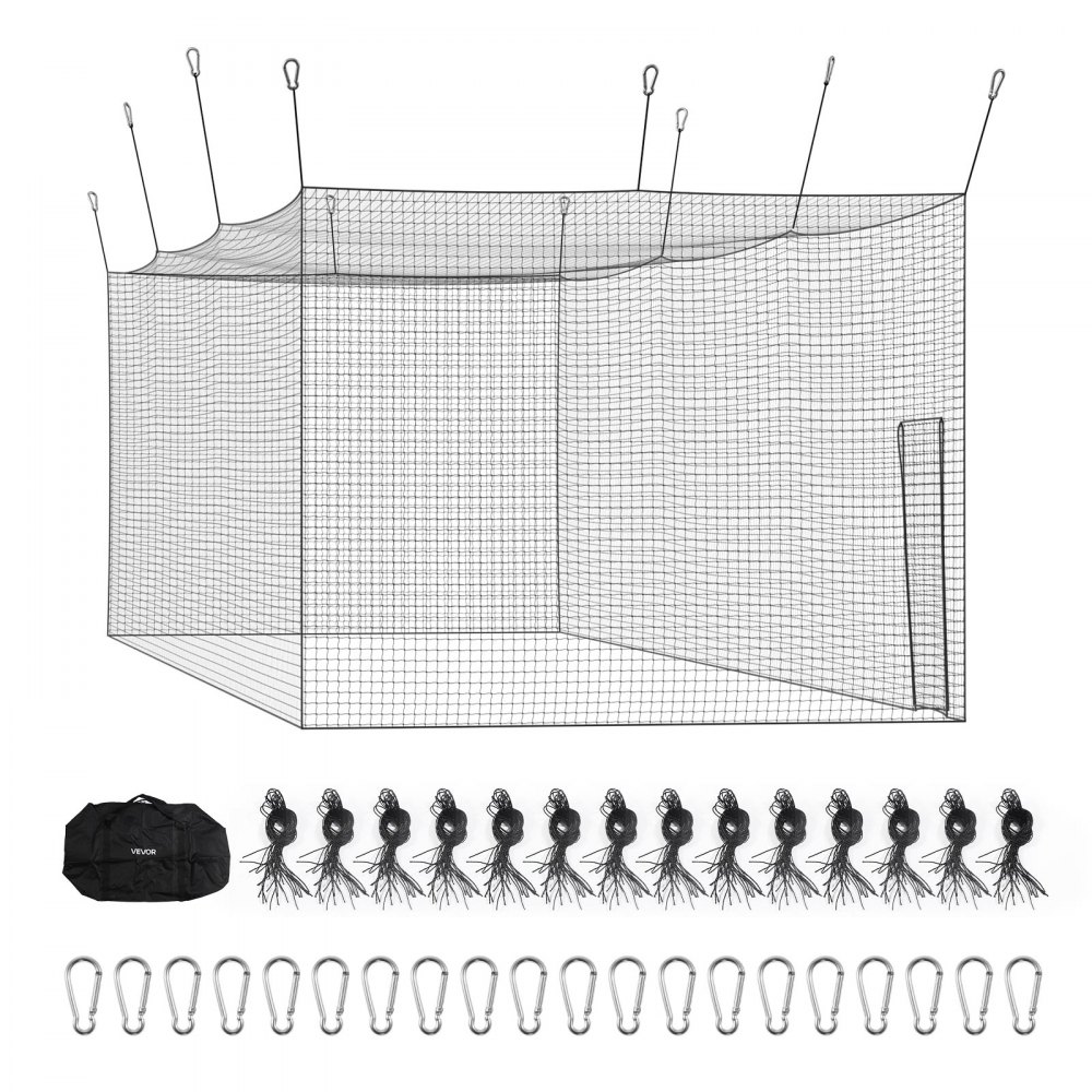 VEVOR Gabbia da Battuta Pop-Up di Baseball da 12700 x 3900 x 3080 mm, Gabbia da Battuta Portatile Indipendente, con HDPE Annodato a 30 Strati e Moschettoni, per Interni ed Esterni, Solo Rete