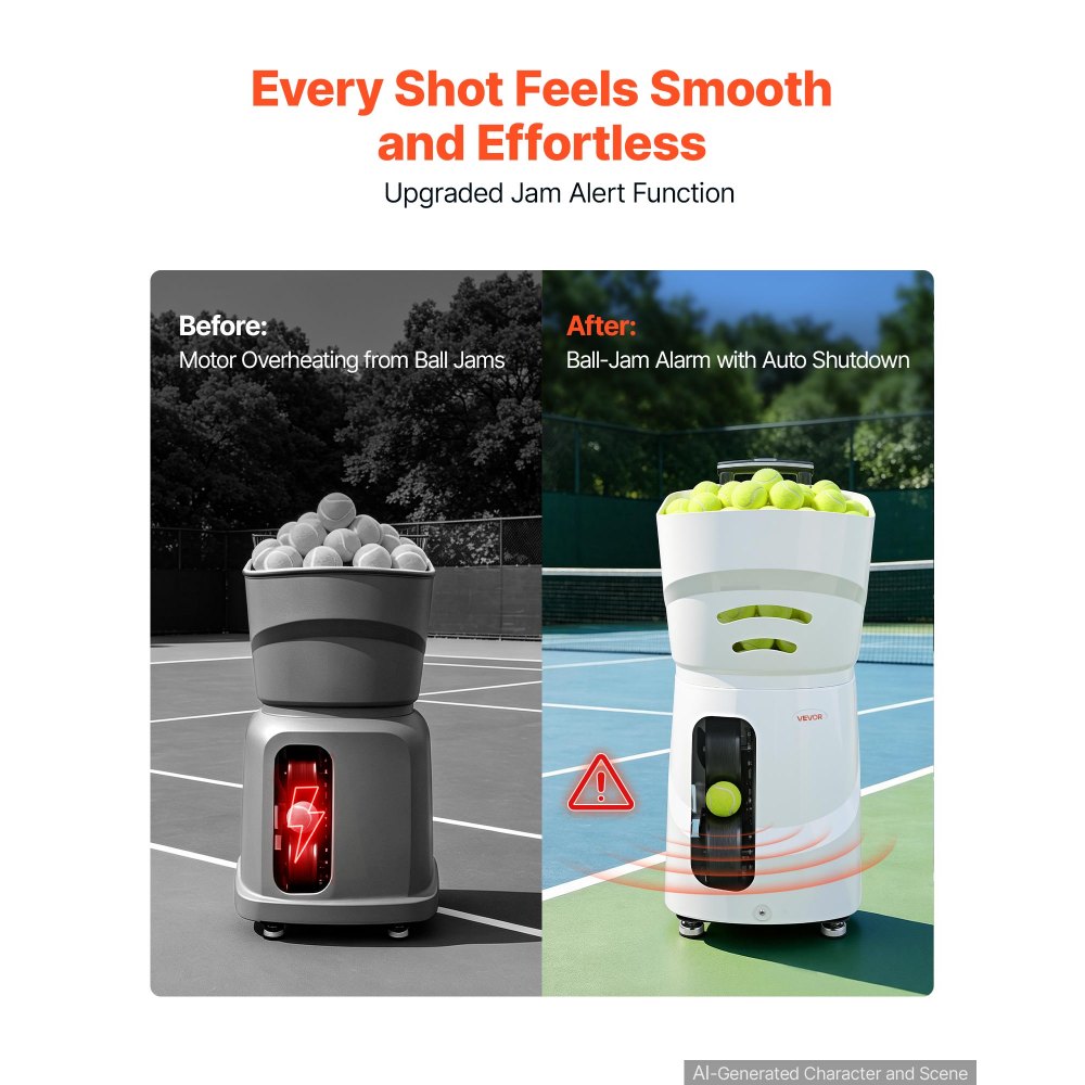 VEVOR Macchina Lanciapalle da Tennis Automatica 110 Palline Controllo APP Lanciatore per Palline da Tennis, con 21 Modalità di Allenamento, Batteria di 4 Ore, Velocità fino a 75 MPH, con Manico Ruote
