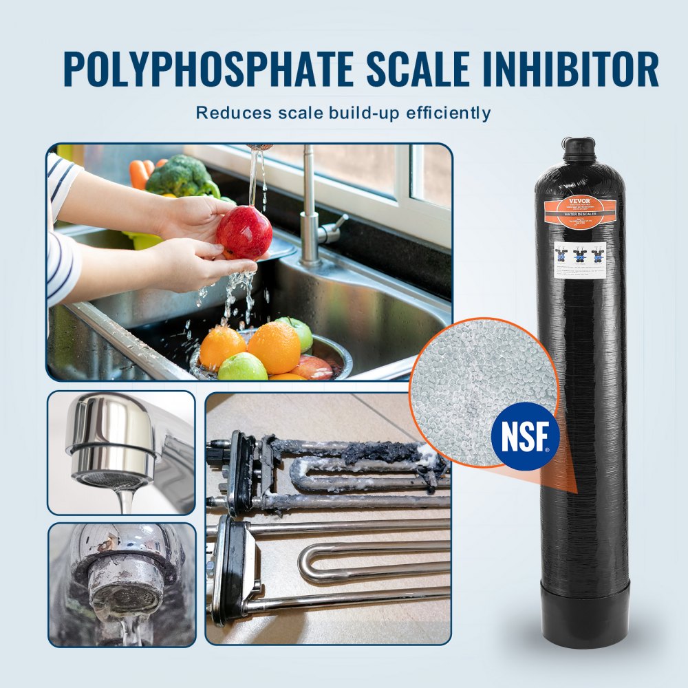 VEVOR Addolcitore Acqua Senza Sale Uso Domestico 5-8 Persone, Sistema Disincrostazione dell'Acqua di Città, BSPT da 1" e BSPT da 3/4", Addolcitore per Acqua Flusso max .3,4 m³/h per Tubazione