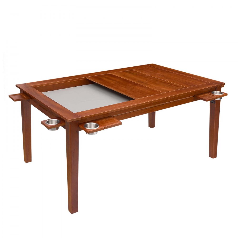 VEVOR Tavolo da Gioco 2 in 1 e Tavolo da Pranzo 1,6x1x0,76m per 6 Giocatori, Piano Rimovibile, Tappetino da Gioco in Pelle, 6 Portabicchieri, Vassoi Scorrevoli e Struttura in Legno con Portata 200 kg