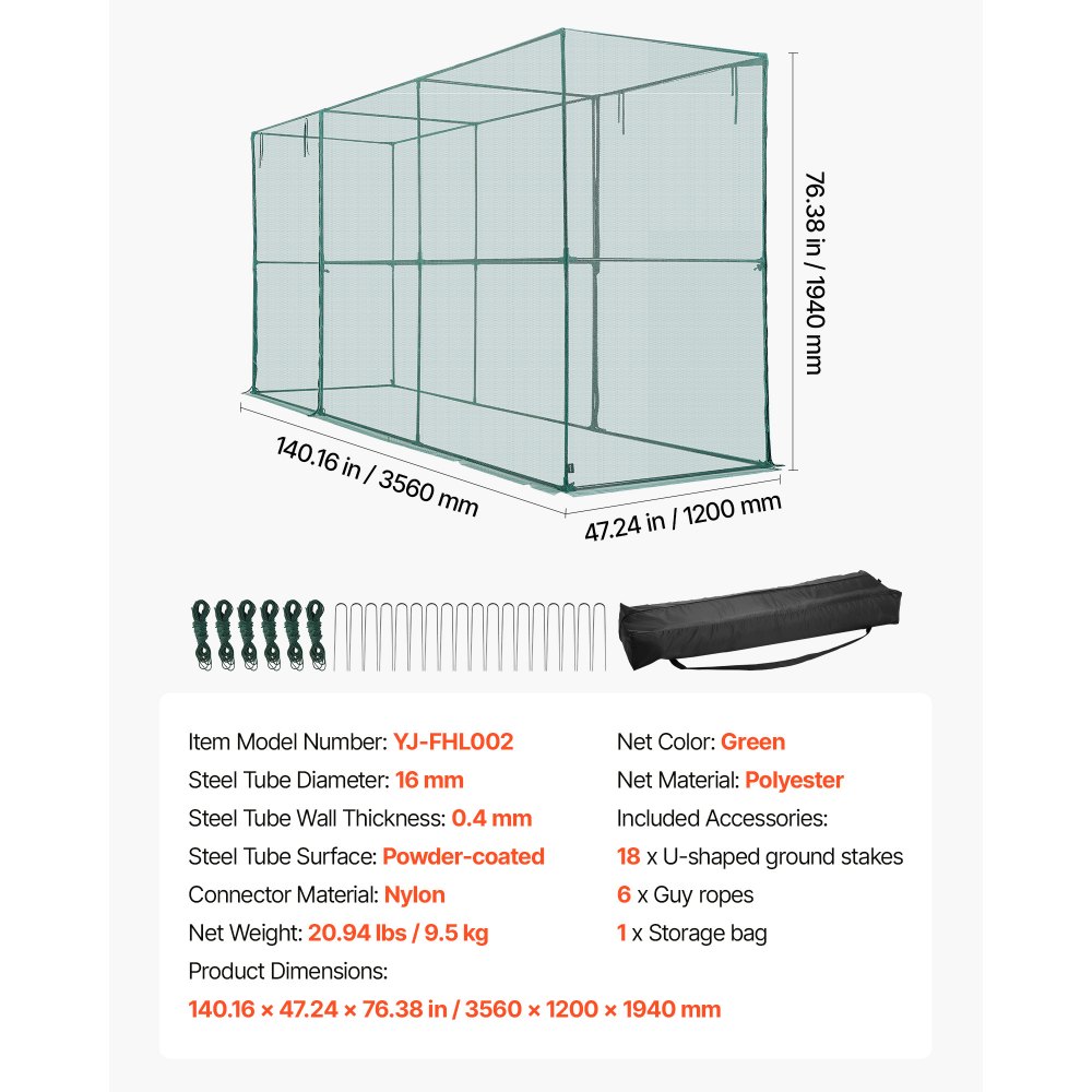 VEVOR Rete Anti Uccelli per Orto da 3,56 x 1,2 x 1,94 m con Porta con Cerniera, Gabbia per Colture Alta Resistente al Vento, Facile da Installare, Copertura per Aiuole Rialzate da Esterno