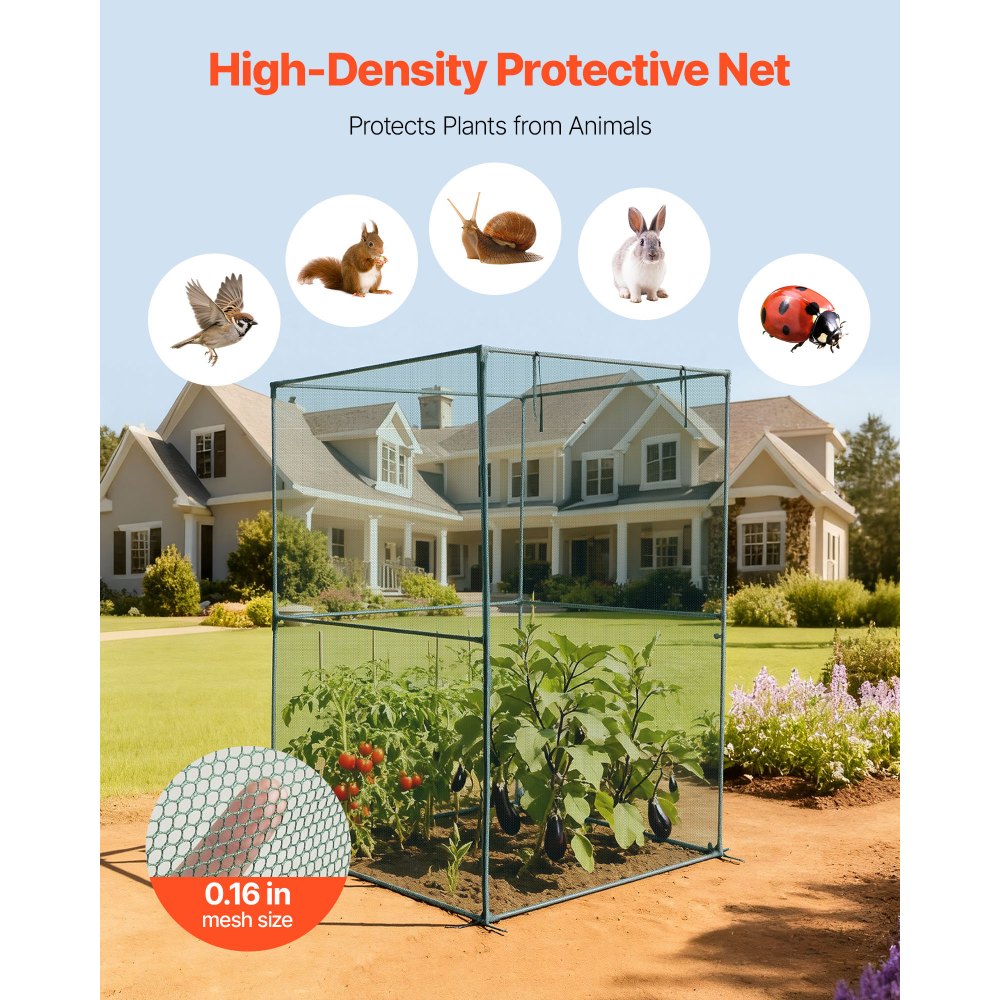 VEVOR Reti Protettive per Giardinaggio da 1,2 x 1,2 x 1,8 m con Porta con Cerniera, Gabbia per Colture Alta Resistente al Vento, Facile da Installare, Copertura per Aiuole Rialzate da Esterno