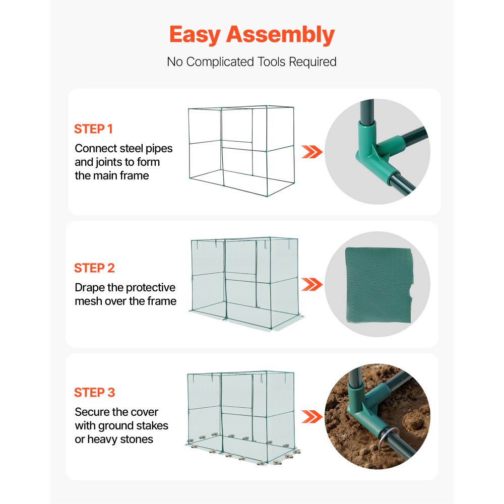 VEVOR Crop Cage, 2.39 x 1.2 x 1.8 m Plant Protection Tent with Zippered Door, Wind-Resistant Tall Crop Cage, Easy to Install, Outdoor Raised Bed Cover, Tomato Plant Netting for Garden Patio Lawn