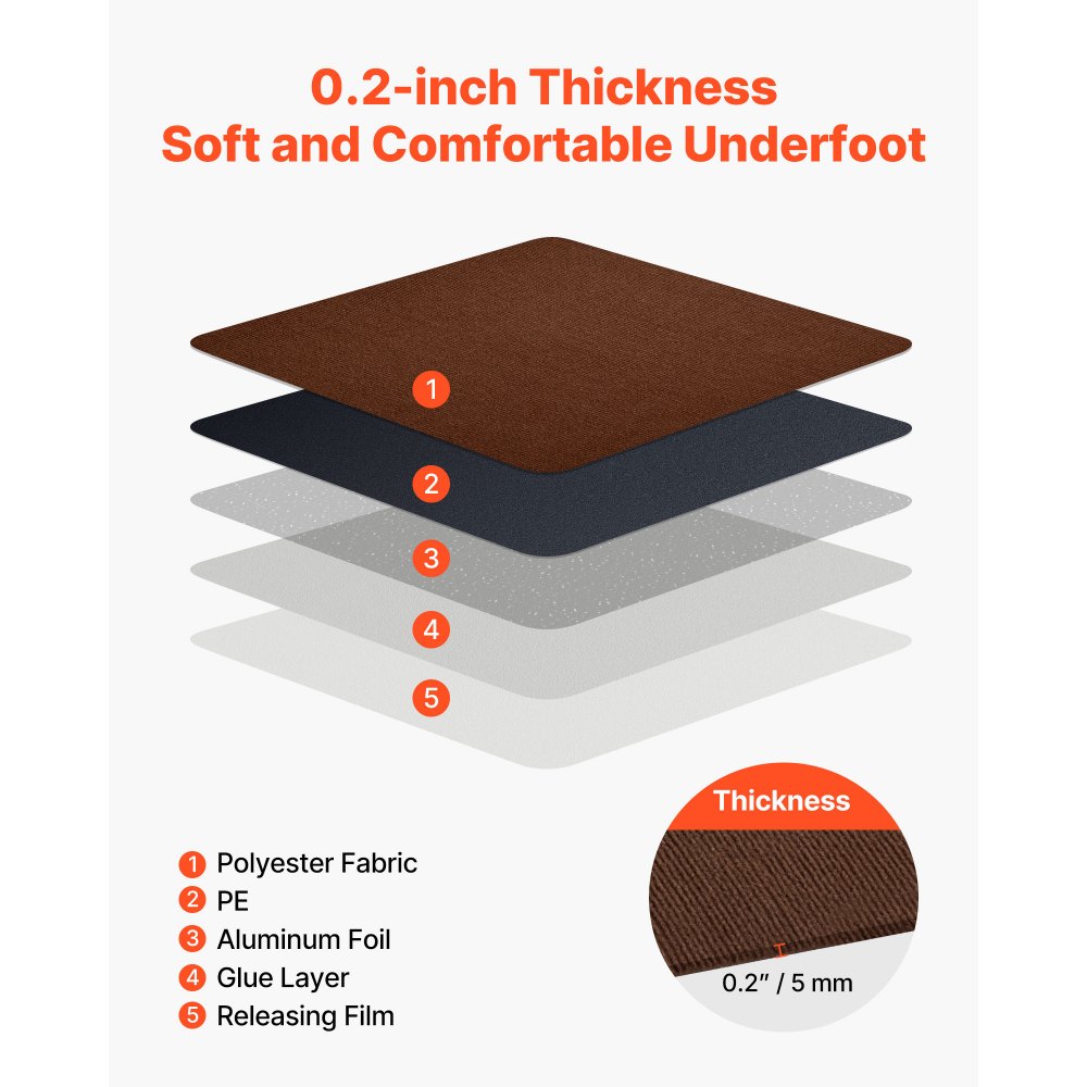 VEVOR Piastrelle per Moquette 610x610 mm, 20 Pezzi Tappetini Quadrati Autoadesivi, Morbidi Imbottiti per Pavimenti Senza Cuciture 7,4㎡, Facile Sostituzione per Soggiorno, Marrone Scuro