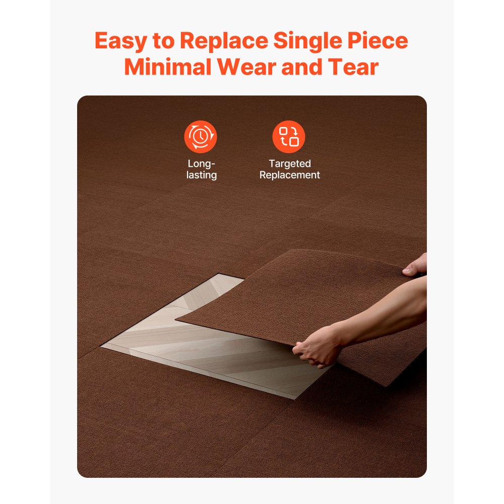 VEVOR Piastrelle per Moquette 610x610 mm, 20 Pezzi Tappetini Quadrati Autoadesivi, Morbidi Imbottiti per Pavimenti Senza Cuciture 7,4㎡, Facile Sostituzione per Soggiorno, Marrone Scuro