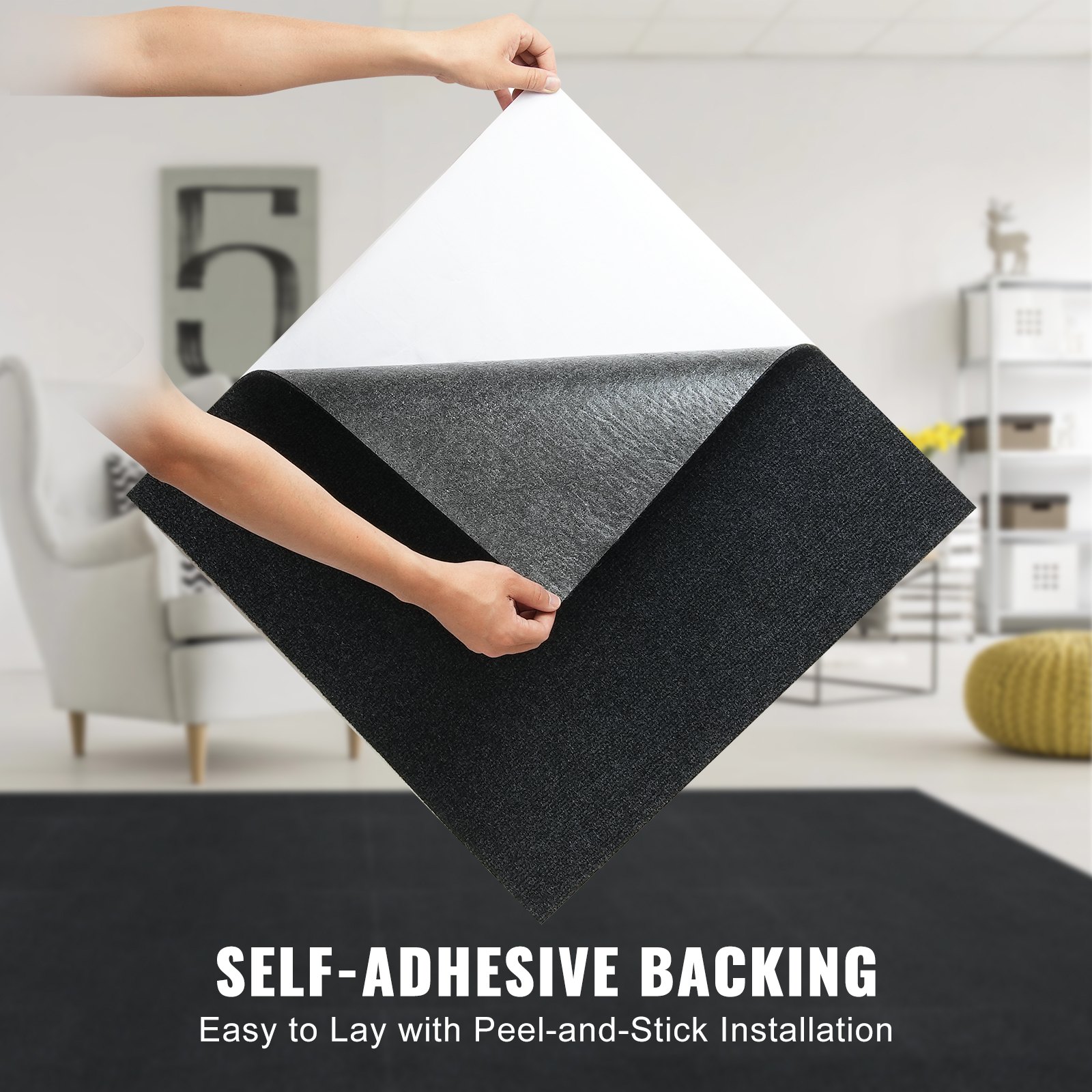 VEVOR Piastrelle per Moquette Stacca Incolla, Piastrelle per Moquette Autoadesive Quadrate da 610 x 610 mm Piastrelle per Moquette Morbide Imbottite, per Soggiorno Interni ed Esterni, Nero Carbonio