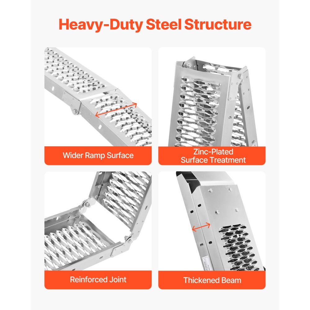 VEVOR Rampe in Alluminio da 453,59 kg 2 Pezzi, Rampa di Carico Universale Stabile con Maniglie, Superficie di Rampa più Ampia, Adatte per ATV, UTV, Motociclette, Biciclette Elettriche
