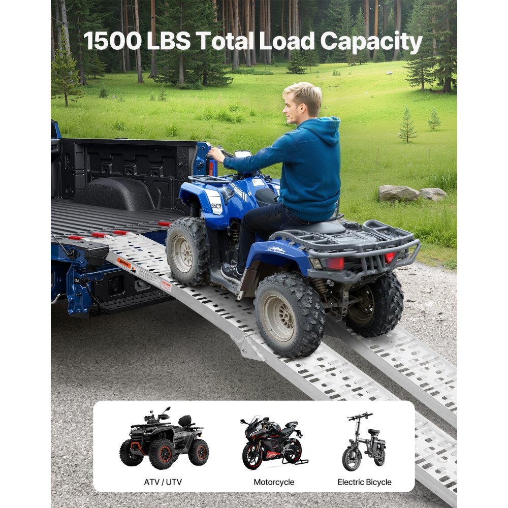 VEVOR Rampe in Alluminio da 680,38 kg 2 Pezzi, Rampa di Carico Universale Stabile con Maniglie, Superficie di Rampa più Ampia, Adatte per ATV, UTV, Motociclette, Biciclette Elettriche