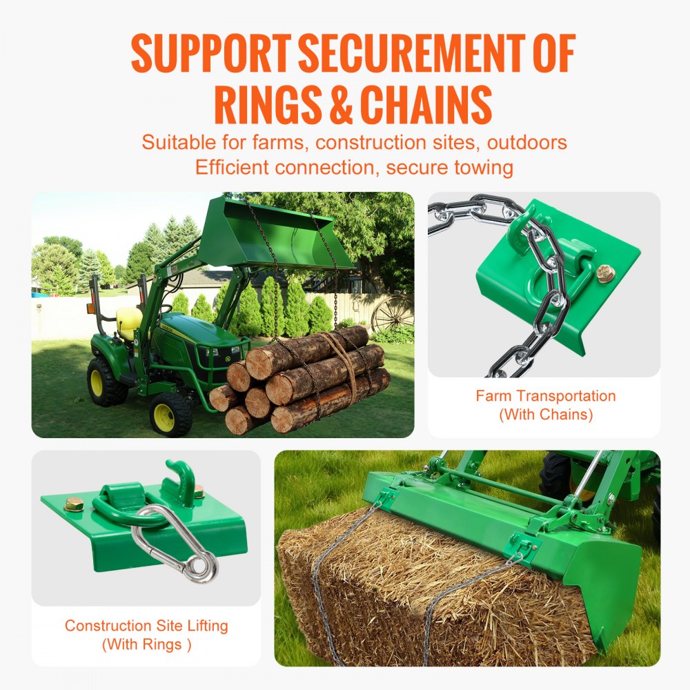 VEVOR Ganci per Benna Trattore 7,93 mm 2 Pezzi, con Anello di Ancoraggio Piastre Posteriori, Ganci Presa Acciaio Forgiato Grado 70, Massima Resistenza Rottura 5443 kg per Benna Trattore Camper Verde