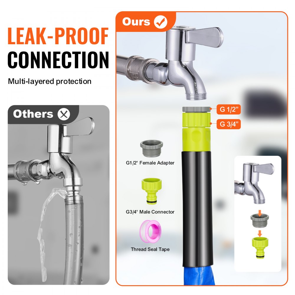 VEVOR Tubo per Acqua Riscaldata da 7,6 m Tubo per Acqua Potabile Riscaldata per Camper con Copertura Ondulata, Protezione dal Gelo Fino a -42,7 ℃ Autoregolante Automatico, Diametro Interno 15,87 mm