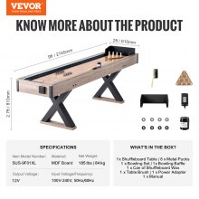 VEVOR Tavolo da Shuffleboard 2, 74 m Set di Gioco Combinato Shuffleboard Bowling