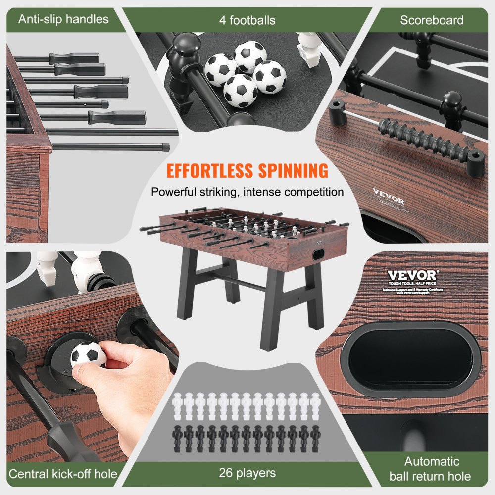 VEVOR Foosball Table, 55-inch Standard Size Foosball Table, Full Size Indoor Foosball Table for Home, Family and Playroom, Football with Foosball Table Set, Including 4 Balls and 2 Drink Holders