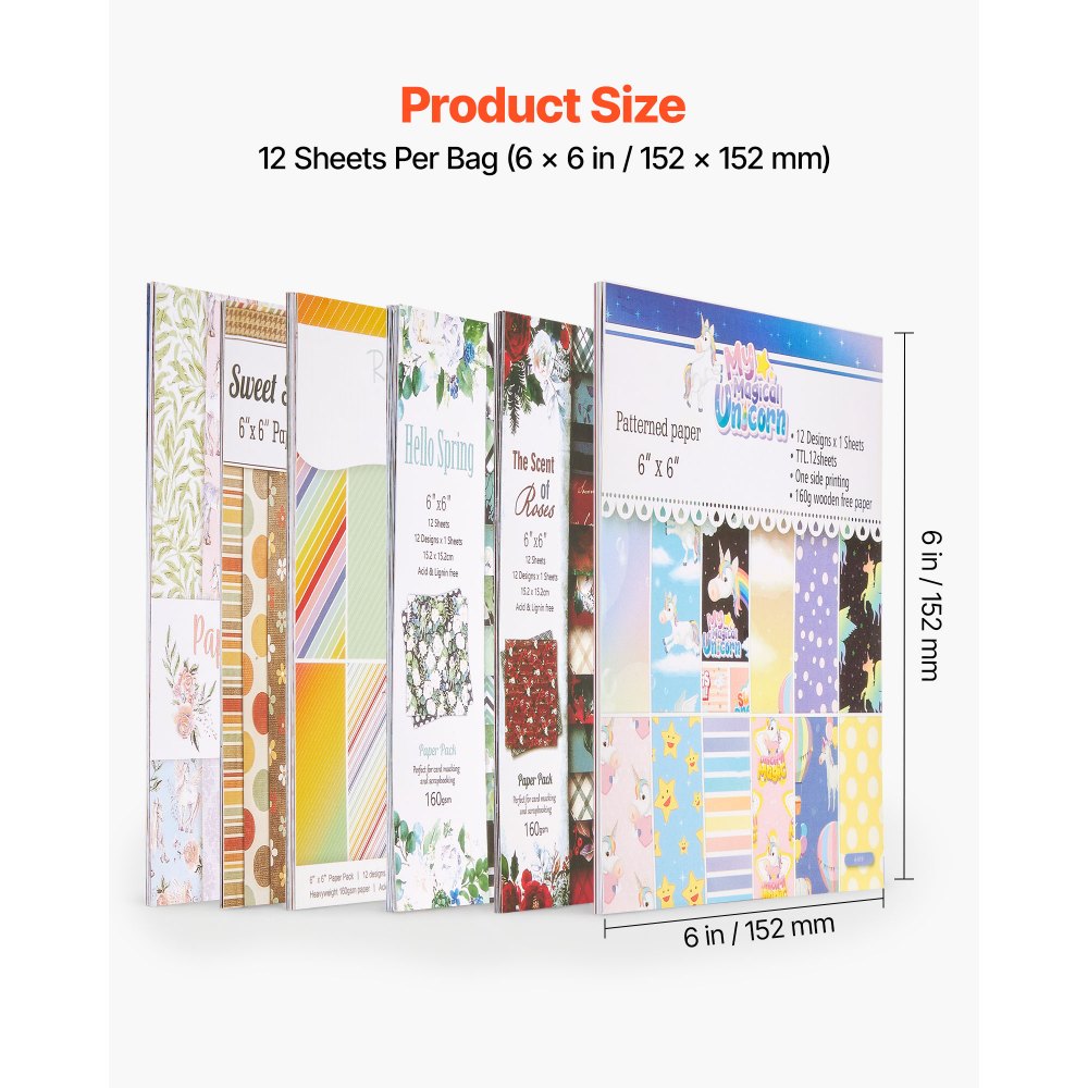 VEVOR Carta per Scrapbooking, Set di Fogli Misti da 72, 152 mm, con Motivi, per Macchine da Taglio e Goffratura VEVOR, Colori Vivaci, per Decorazioni Artigianali Creazione di Biglietti Regali Festivi