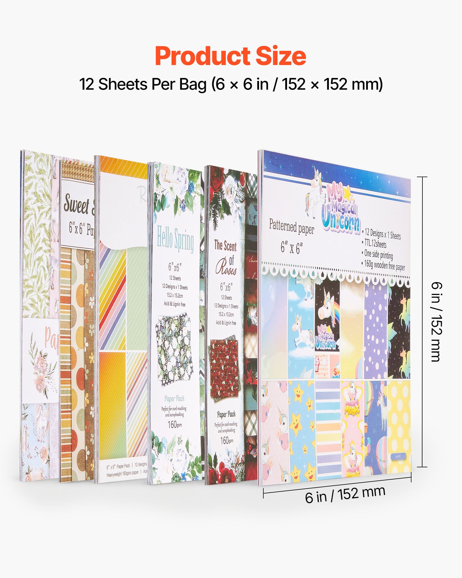 VEVOR Carta per Scrapbooking, Set di Fogli Misti da 72, 152 mm, con Motivi, per Macchine da Taglio e Goffratura VEVOR, Colori Vivaci, per Decorazioni Artigianali Creazione di Biglietti Regali Festivi