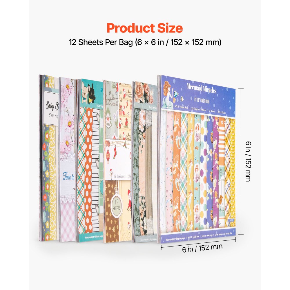 VEVOR Carta per Scrapbooking, Set Fogli Misti da 72, per Macchine da Taglio e Goffratura VEVOR, Colori Vivaci, Design a Motivi, per Decorazioni di Biglietti Festivi e Lavoretti Creativi Fai Da Te