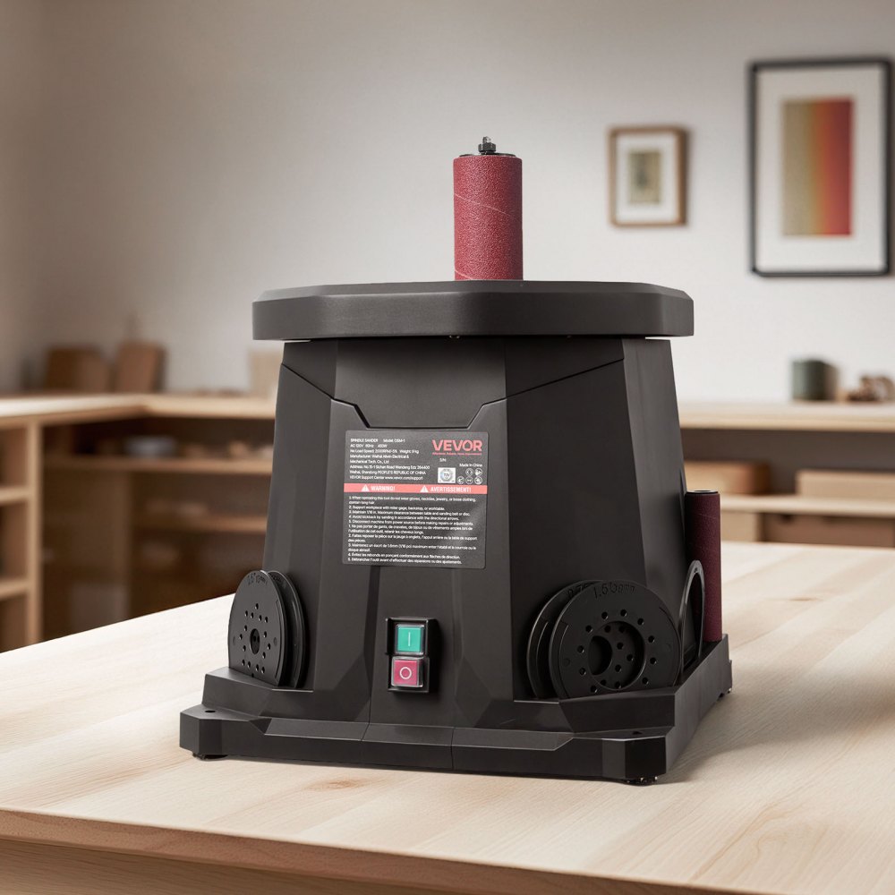 VEVOR Levigatrice a Mandrino Oscillante a Nastro, Smerigliatrice da Banco da 2000 giri/min con 6 Manicotti 12,7–76,2 mm, Corsa 15 mm e Porta di Collegamento per la Polvere per la Finitura di Mobili
