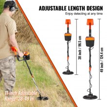 VEVOR Rilevatore per Metalli Sottoterra Bobina Diametro 20,3cm 2 Modalità di Funzione 7,2-9,6 V Lunghezza Asta Regolabile tra 96,5-124,4cm, Metal Detector per Adulti Bobina IP68 Temperatura -10℃ a 50℃