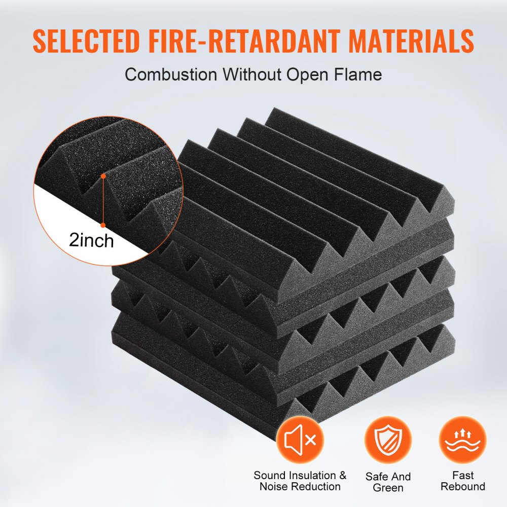 VEVOR Acoustic Foam Panels, Set of 24, 30x30x5cm, Self-Adhesive High-Density Soundproof Wall Panels, Acoustic Panel, Acoustic Foam Mats for Studio Walls & Ceilings, Black