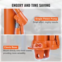 VEVOR Cric Idraulico Lungo, Cilindro di Sollevamento Motore 8 Tonnellate Base a Forcella, Cilindro Idraulico per Paranchi di Sollevamento Motore, Garage/Negozio, Meccanico, Agricolo