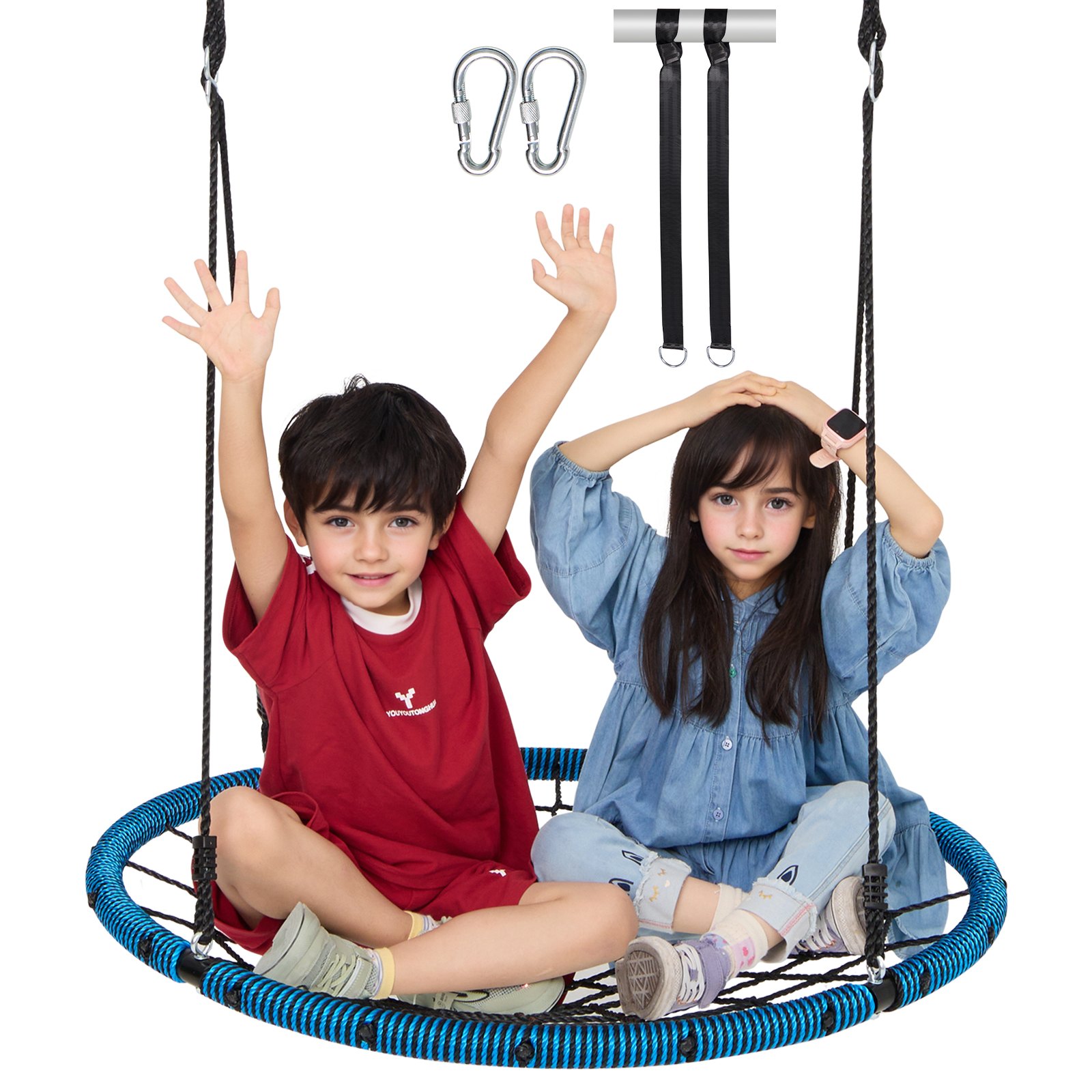 VEVOR Spider Web Swing, Round 40-Inch Outdoor Swing for Children, 750 Pound Weight Capacity, Sturdy Woven Rope Swing Seat with Tree Suspension Straps and Adjustable Multi-Strand Ropes