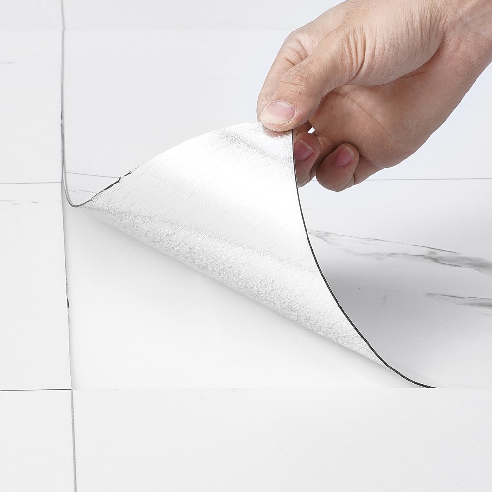 VEVOR Piastrelle per Pavimenti Autoadesive in Vinile 9900 mm x 600 mm Spessore 1,5 mm Struttura Marmo Bianco per Cucina, Sala da Pranzo, Camere da Letto, Bagni, Facili per l'Arredamento della Casa