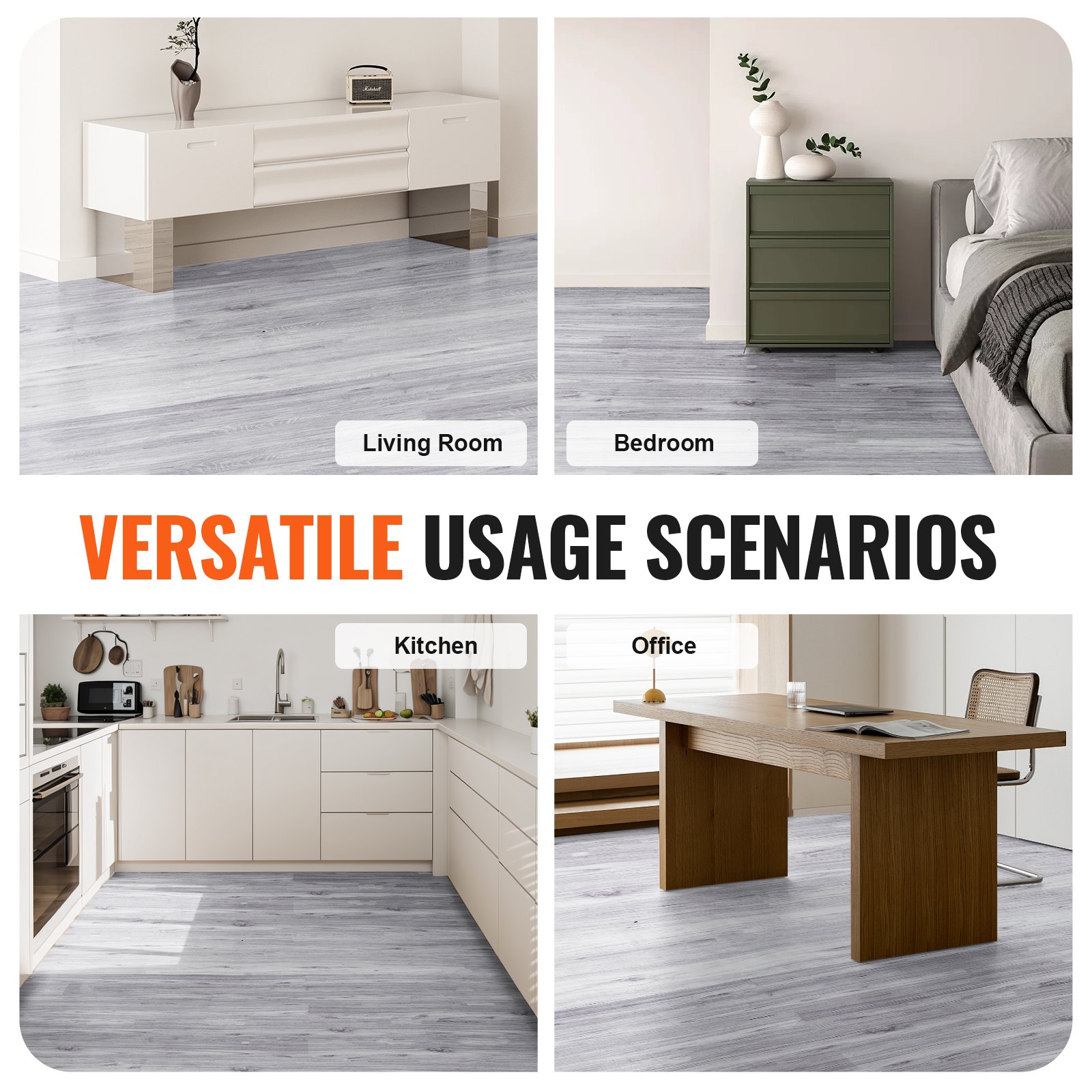 VEVOR Piastrelle per Pavimenti Autoadesive in Vinile 914 x 152 mm 20 Pezzi Spesse 0,62 mm con Venature del Legno Grigio Chiaro per Cucina, Sala da Pranzo, Camere da Letto, per Arredamento della Casa