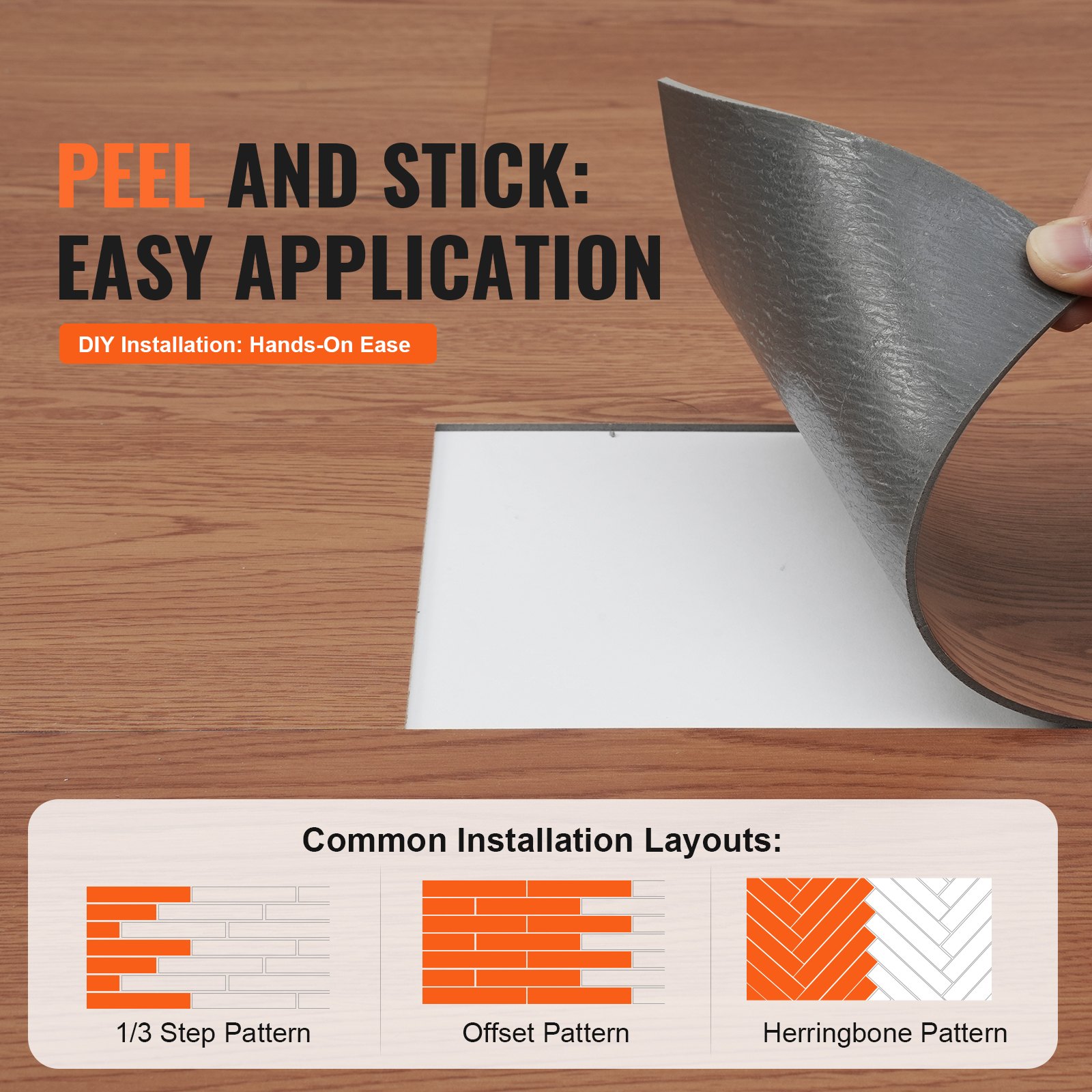 VEVOR Pavimento in Vinile Autoadesivo 914 mm x 152 mm, 36 Piastrelle Spesse 2,5 mm Staccabili e Incolla, Grana del Legno Marrone Scuro per Cucina, Sala da Pranzo, Camera da Letto e Bagno