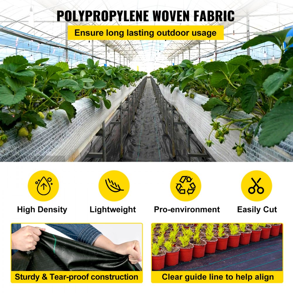 VEVOR Copertura Resistente alle Infestanti, Tessute in PP, 91,4 x 1,83 m Telo da Giardino in Tessuto 11,7kg, Copertura a Terra, Tessuta Copertura da Giardino