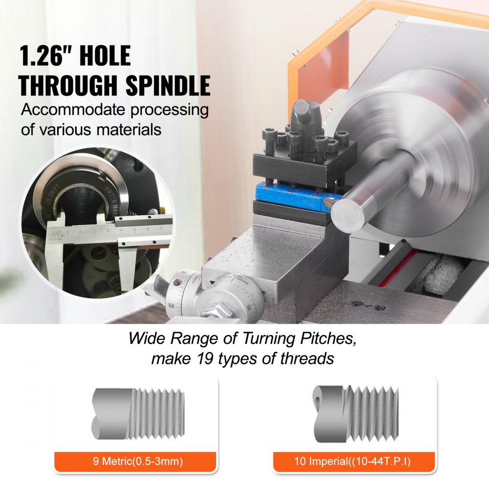 Mini Tornio Per Legno E Metallo 125W, 2000-8000 Giri/min, 7 Velocità, Per Intaglio, Lucidatura E Foratura