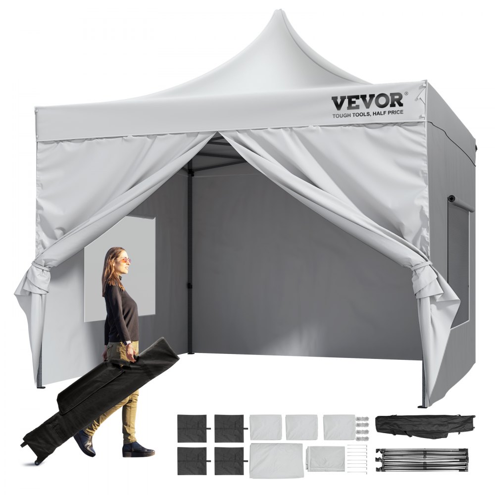 Gazebo Pieghevole VEVOR 2,95x2,95 M – Tenda Istantanea Con 2 Pareti Laterali, Finestre Ventilate, UPF 50+, Pali In Ferro 25 Mm, Borsa 600D, Per Esterni E Eventi, Colore Bianco
