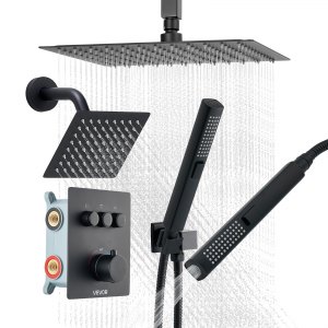 Set doccia con soffione 25 cm, braccio 35 cm e kit doccino spazzolato