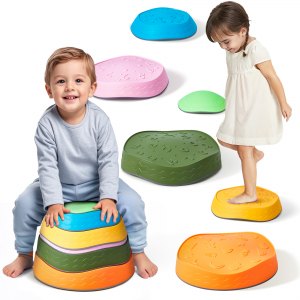 HAPATOYS Balance Board & Stepping Stones for Kids - 2-in-1 No-Slip Turtle Stepping Stones and Balance Board for Toddler Balance & Obstacle Course, for 3 4 5 6 Year Old Kid