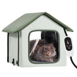 Cuccia Per Gatti Riscaldata Da Esterno - Con Termostato Regolabile 26-55&deg;C, Impermeabile E Antivento - Verde