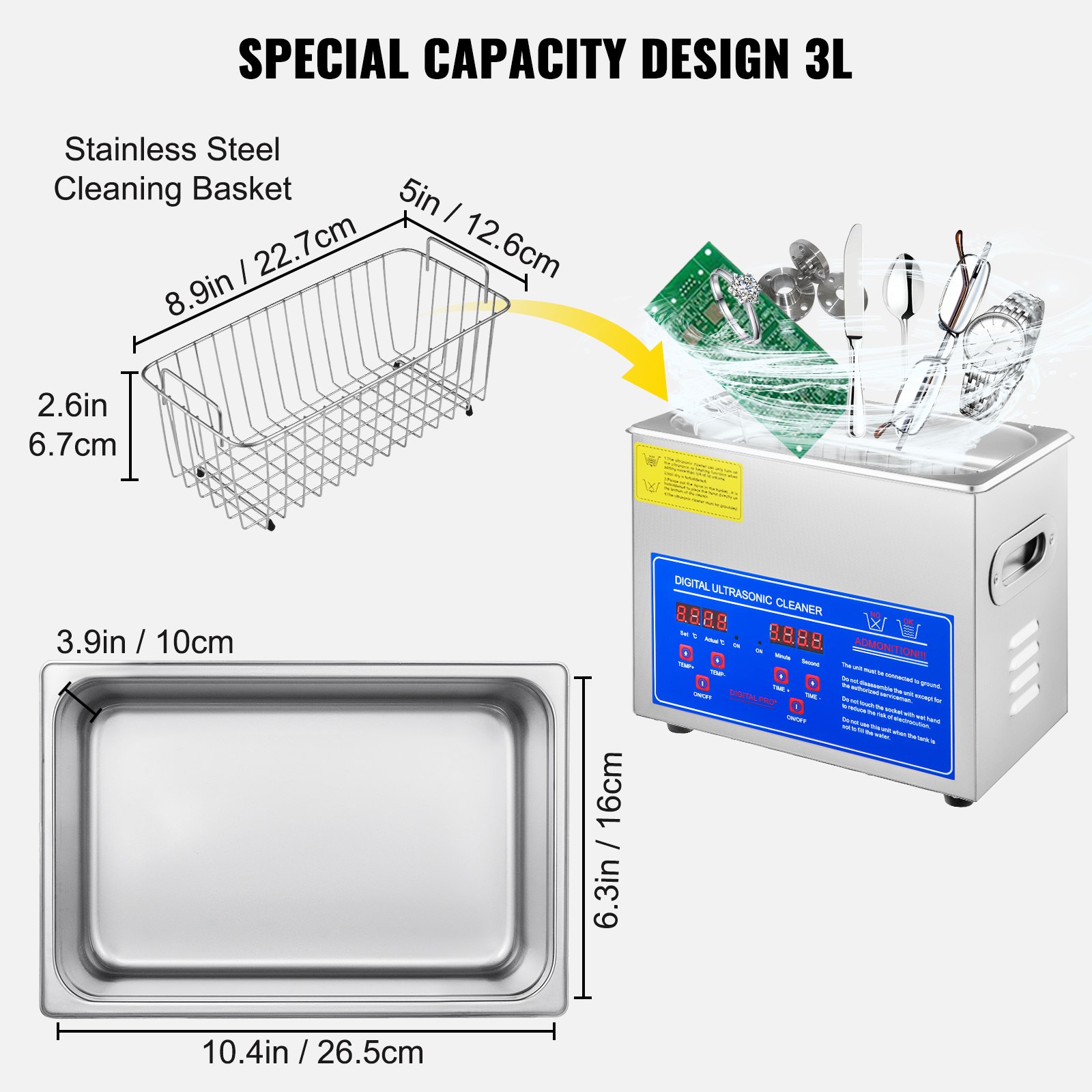 Pulore ad ultrasuoni portatile da 1.3 l con riscaldamento