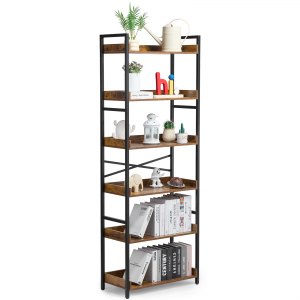 VERMESS Libreria industriale a 4 ripiani, 61 cm, in legno, con ripiani aperti, libreria rustica in piedi con struttura in metallo, per soggiorno, camera da letto, 61 x 30 x 119,9 cm