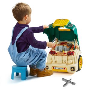 VEVOR Giocattolo Motore Camion 60 Pezzi – Set Meccanico Interattivo Con Parti Rimovibili, Luci, Suoni, Volante E Clacson – Officina Per Bambini 3+ Anni, Rosso (batterie AA Non Incluse)
