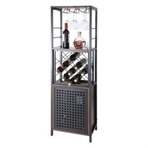 COSTWAY Tavolo Portabottiglie Industriale – Mobile Bar Con Ripiani Per 14 Bottiglie E 20 Bicchieri – Dimensioni 102x40x87 Cm