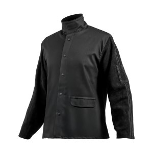 ONETIAN Giacca da saldatura in pelle nera, Cappotto protettivo per saldatore, Giacca di sicurezza sul lavoro FR, Resistente al calore e alla fiamma (S