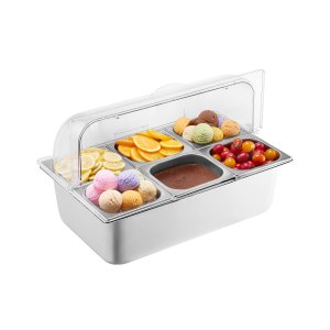 Contenitore Da Buffet Con Coperchio Scorrevole – Vassoio In Acciaio Inox, Refrigerato Con Ghiaccio, 6 Padelle, Per Sushi E Antipasti